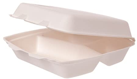 Blanc HYGIENIC Bagasse-Menübox, 3-geteilt – 400 Stück