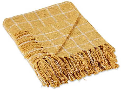 DII Transitional Checked Plaid Woven Throw, 50x60, Honey Gold