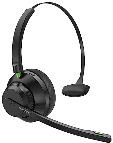 AUSDOM Casque pour Téléphone Fixe sans Fil avec Micro Antibruit, A2301 Casque Bluetooth Mono avec Bouton Multifonction, 50 Heures de Jeux, pour Le Bureau de Centre d'appel