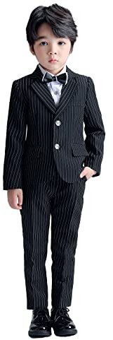 LOLANTA 2 pièces Ensemble de Blazer à Rayures et Pantalon pour Enfants, Ensemble de Costume pour garçons, vêtements de soirée de Mariage, Noir rayé, 120, 6-7 Ans