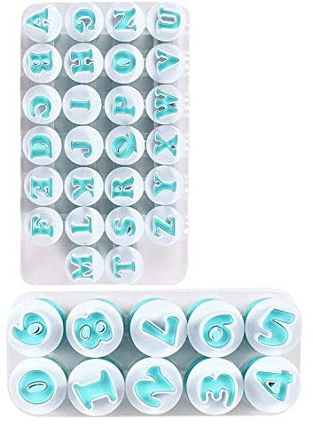 MYSUNBAR Buchstaben Ausstecher für Fondant - Essbare Buchstaben für Torte 26 Stücke Kunststoff Groß Buchstaben und 10 Stücke Zahlen Form Fondant Ausstecher Buchstaben für Anfänger