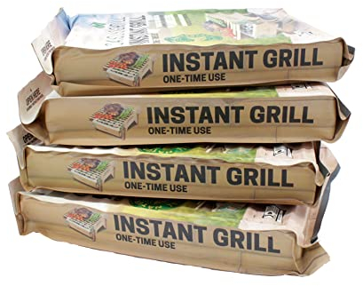 Öko Einweggrill (4 Stück) - Das Original - Einmalgrill für Camping Strand Park 100% Nachhaltig 50% weniger CO2 durch Bambuskohle, nach 5 min startklar und über 1 Stunde nutzbar