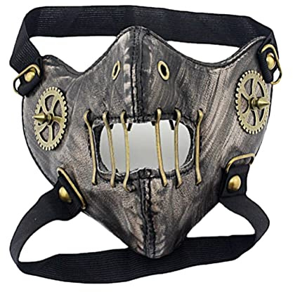 ansu Steampunk Masque gothique homme/femme Punk Gear Rivet Demi-visage Halloween Cosplay