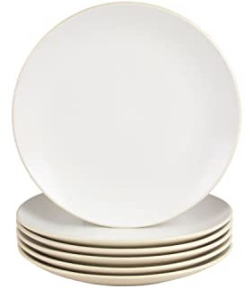 10 Strawberry Street Two Tone Coupe 8” Salad Plate Set of 6, Tan/White