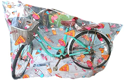 Bike Cover, Cute Clear Outdoor Storage Waterproof Bicycle Covers Heavy Duty Ripstop Material, Protection for All Types of Bicycles, Plus UV Protector Saddle Cover (For Two Bike (Pizza))
