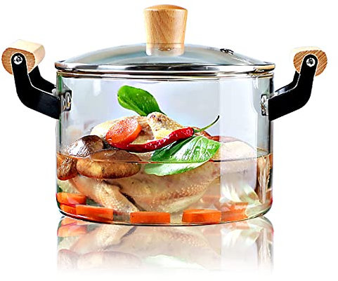 Glass Simmer Pot 3.5L Glass Pots for Cooking with Cover and Wooden Handle Glass Cookware for Stovetop Safe for Pasta Noodle Soup Milk Baby Food(118 oz)