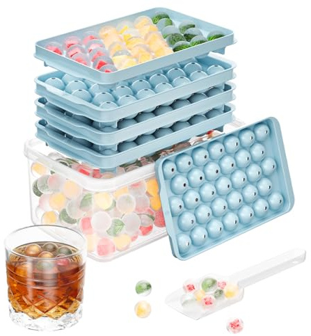 Optish 3 Pack Ice Trays for Freezer, 99 PCS Ice Cube Tray with Lid and Bin, Round Ice Cube Mold, Circle Ice Maker for Chilling Drinks (0.8 inch, Blue)
