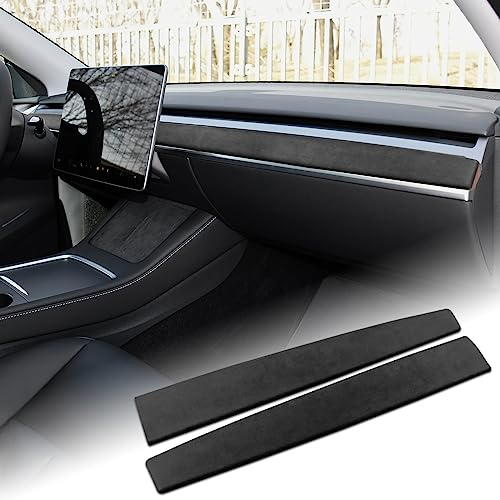 FDAIUN Car Instrument Panel Trim Cover alcantarn Style for Tesla Model 3 Y 2017-2024 Dashboard Trim Strip for Car Interior Accessories Decoration ABS（Black） | Dashboard Trim Strip, Interior Accessories Decoration, ABS, Black