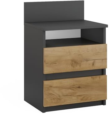 Vicco Nachttisch Monty, Anthrazit/Goldkraft Eiche, 39.6 x 59.1 cm | zur Ablage von Alltagsgegenständen im Schlafzimmer