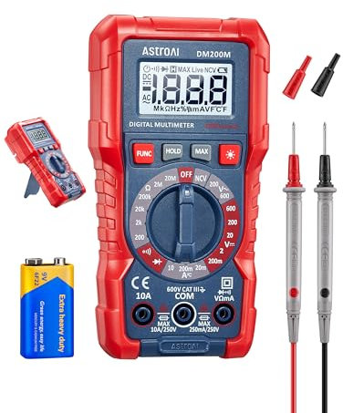 AstroAI Digital Multimeter, Spannungsmesser für AC/DC-Spannung und -Strom, Widerstand, Diode, Durchgang und NCV (DM200M)