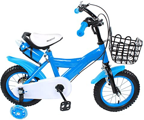 Zalydala Bicicleta infantil de 12 pulgadas para niños, 2-7 años, con ruedas, campana y freno de mano, acero de carbono, amarillo, rojo, azul (azul)