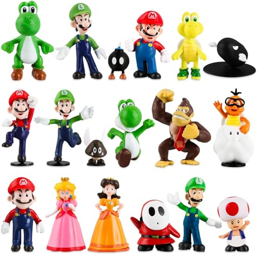 Tiuainta Super Mario Cake Figures - 18PCS Mini PVC Toys, 4-7cm/1.5-2.7Inch Tall, Birthday Cake Cupcake Decorations, Mario Party Supplies