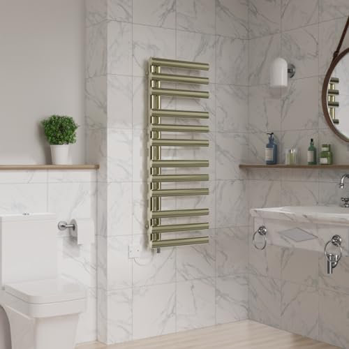Warmehaus Designer 1200x450mm Prefilled Electric Heated Towel Rail Bathroom Ladder Radiator Brushed Brass