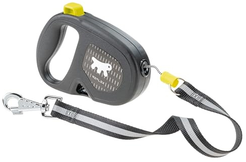 Ferplast Reflektierende Hundeleine Flippy ONE Reflex, Rollleine große Hunde bis 35 kg. Ausziehbare Schnur max. 5 m. Einzelner Knopf zum Verriegeln und Entriegeln, gelb