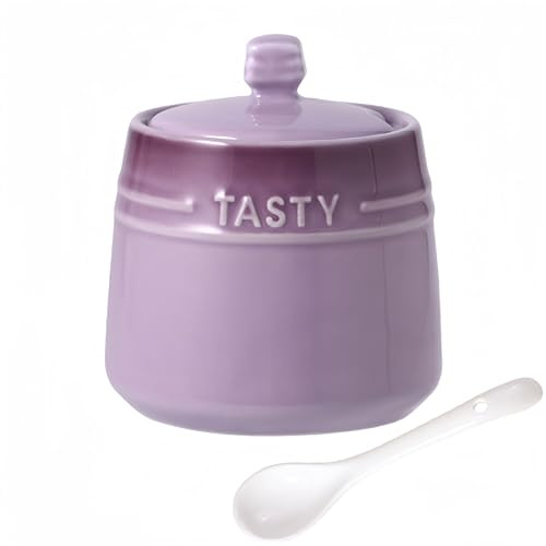 Dowbom Sal, azucarera de porcelana de color sólido, para barra de café, azucarero con tapa y cuchara (morado, 10 onzas), DB-TG-011