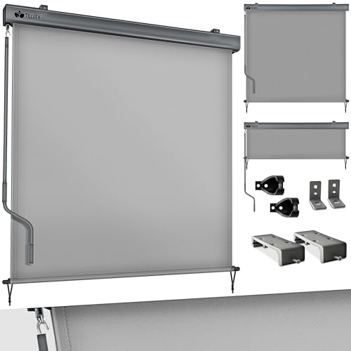 tillvex® Tenda da sole verticale 160 x 250 cm per interni ed esterni, impermeabile, con manovella, per balcone, terrazza e giardino, protezione solare in alluminio, tenda avvolgibile per balcone