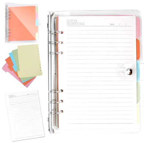 WANDGU Raccoglitore ad Anelli A5 Trasparente in Morbido PVC - Notebook Ricaricabile Con 6 Anelli Rotondi, Carta di Riempimento e Divisore per Ufficio
