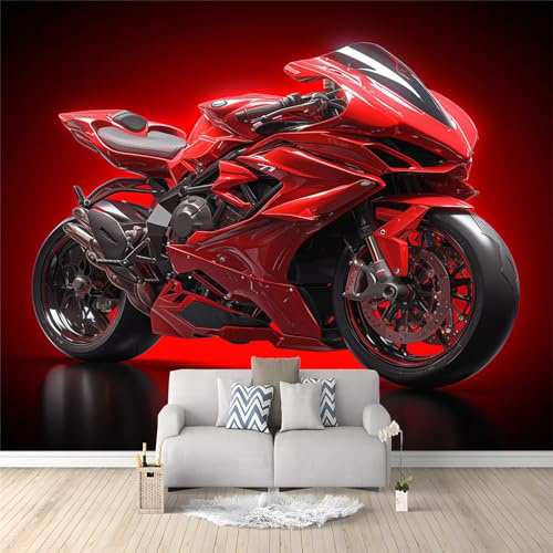 Papier peint Photo intissé 350 x 256 cm- Moto rouge - Décoration Murale Poster Salon Chambre à Coucher Chambre pour Enfants- Géant Affiche Décoration