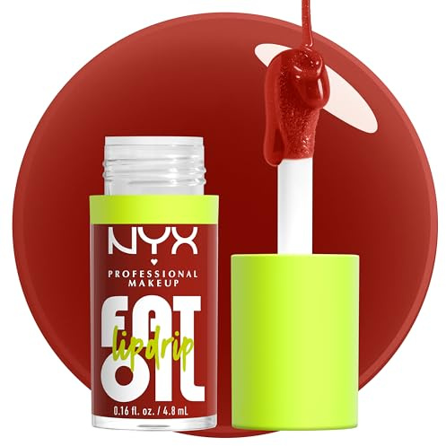 Nyx Professional Makeup Feuchtigkeitsspendender Lipgloss, Intensiver Glanz und bis zu 12 Stunden Pflege, Mit dickem Applikator und nährenden Ölen, Fat Oil Lip Drip, Farbe: Losin' Cone-Trol, 1 Stück