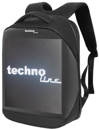 Technoline LED-ryggsäck, ryggsäck, laptopryggsäck, reklamryggsäck, individuell design, skrift, animation, bilder, dataöverföring via Bluethooth, kontroll via app (gratis)