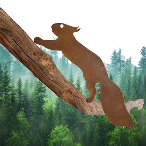 Esshogo Scoiattoli Arrugginiti, Metallo Arrugginito Scoiattolo, Scoiattolo arrugginito, Decorazioni giardino per esterno, Ruggine Decorazione-Scoiattolo da Giardino per Decorazione del Giardino