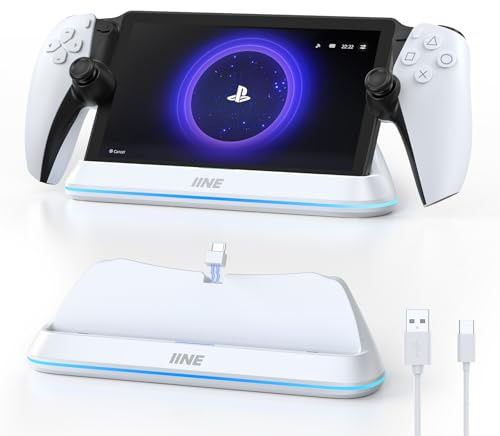 IINE Charging Dock Station for PlayStation Portal, Charger Stand for PS Portal with RGB Light and Magnetic Type C Port, Non-Slip Charge Base Holder for PlayStation 5 Portal Console (White)