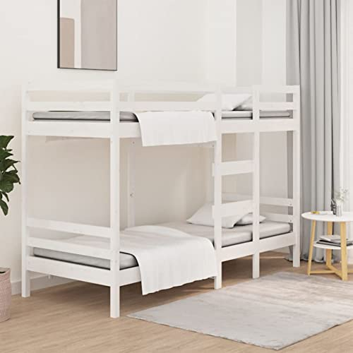 IKAYAA Etagenbett 80x200 Etagenbett Massivholz Hochbett mit Leiter und Zwei Liegeflächen Etagenbett erwachsene-Weiß-80 x 200 cm-2