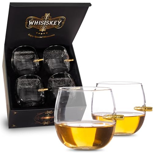 Whisiskey - Whisky Gläser Set - 4 Kugel Whiskey Gläser (4x 285 ml) - Whiskey Geschenkset - Whiskygläser - Geschenke für Männer – Männergeschenke - Geburtstagsgeschenk Mann - Whisky Glas Geschenkbox