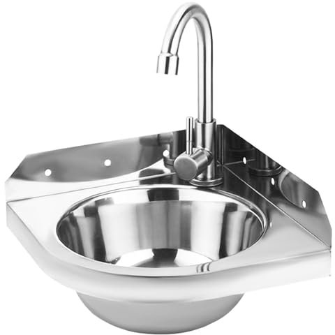 Eckspüle für die Küche, Spüle aus Edelstahl, Handwaschbecken für Wohnmobile, Spüle mit Wasserhahn, Eckspüle für Wohnmobile, Barspüle, Badezimmerspüle (26 cm x 26 cm)