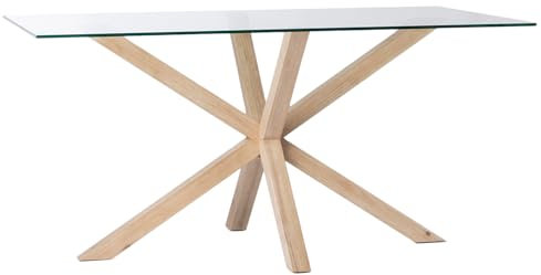 KLAST Mesa de Comedor Rectangular 160 en Cristal y Madera de Abedul