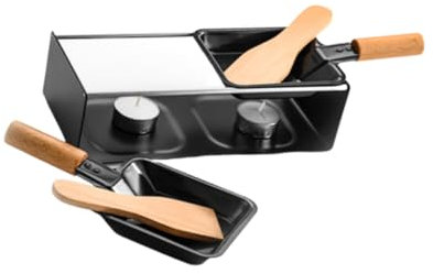 KICHOUSE Non-Stick BBQ Tray Wooden Handle Mini Chocolate Stove for Raclette Cheese Grill Camping Pan