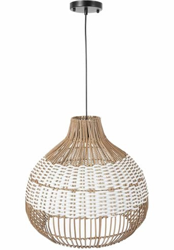 VIVANNO Rattan Deckenlampe MEZZORA - Boho Bambus Lampe Natur 45x40 cm | Stilvolle Deckenleuchte aus Bambus & Rattan für das Wohnzimmer - Runde Hängeleuchte im Korb Design für die Decke