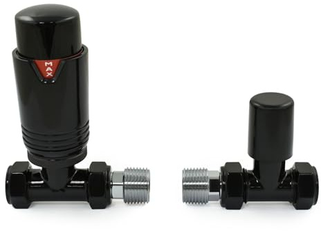 Válvula termostática de radiador recto, toallero térmico TRV (todo negro)