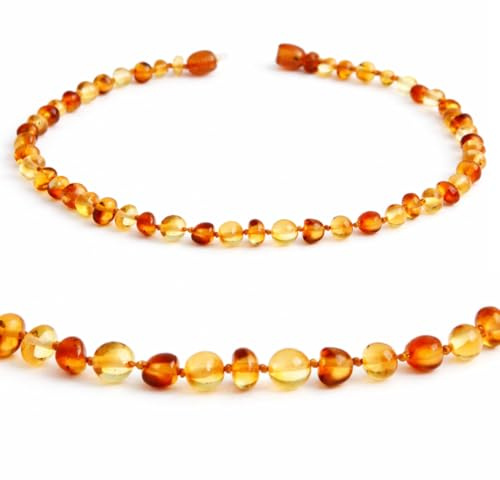 Bernsteinkette - Handgefertigte echt Bernstein Kette für Damen, Herren und die ganze Familie - Naturschmuck, Edelsteinketten Geschenkidee, Ostsee Schmuck, Glücksbringer (ZITRONE + HONIG, 42 CM)