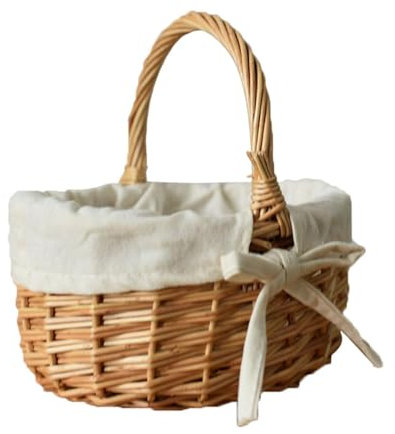 Cestino pasquale in vimini, cestino da picnic con manici pieghevoli, cestino vuoto, cestino pasquale intrecciato, cestino da picnic in salice, cestino da giardino per raccogliere uova di Pasqua,