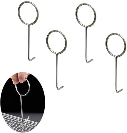 NentMent Grillkörbe, Heber, Werkzeug, Rollen, Grillkörbe, gebogener Haken, beweglicher Greifer zum Rollen von Grillkörben, Grillnetz, Rohr, Rollen, Grillkorb, rundes Netz, drehbarer Grillzylinder, 4