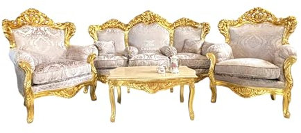 CasAmin Home & Living Set di divani, in beige scuro, francese, stile Louis XL, con finitura dorata, per la lobby dell'hotel, barocco, rococò, salone, divano come decorazione per il soggiorno