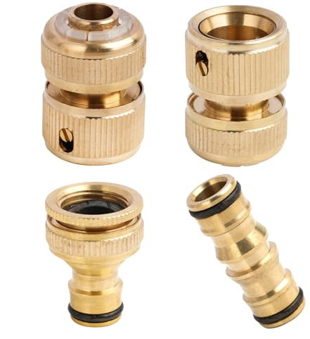 Set Raccordi Rapidi in Ottone, Connettore per Tubo Flessibile in Ottone, Raccordo Rapido in Ottone da 3/4 Pollice, Adattatore per Rubinetto da 3/4 e 1/2, per Irrigazione Giardino