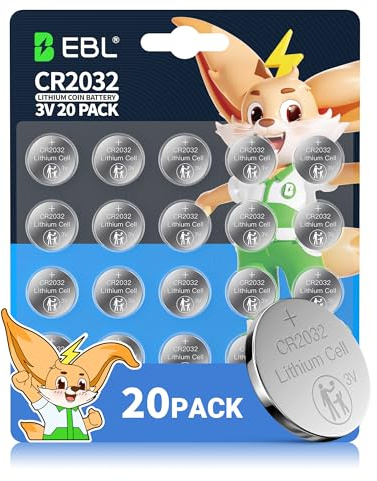 EBL CR2032 Knopfzelle - CR2032 Batterien 20 Stück 3V, Kindersichere Verpackung, Langanhaltende Leistung, Hochwertige Lithium Knopfzellen CR2032 für Auto-Schlüssel, Uhren, Waagen & AirTag usw.