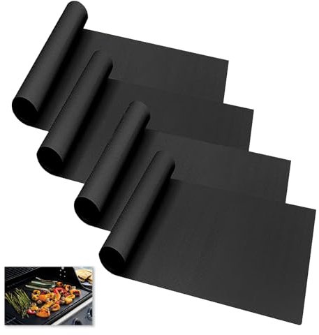 4 Pack Oven Liners for Bottom of Oven 40cm x 50cm, Oven Liner for Fan Assisted Ovens, 0.2mm Non Stick BBQ Grill Mats Teflon Reusable and Easy to Clean, Suitable for Gas Grills, Prevents Spills in Oven