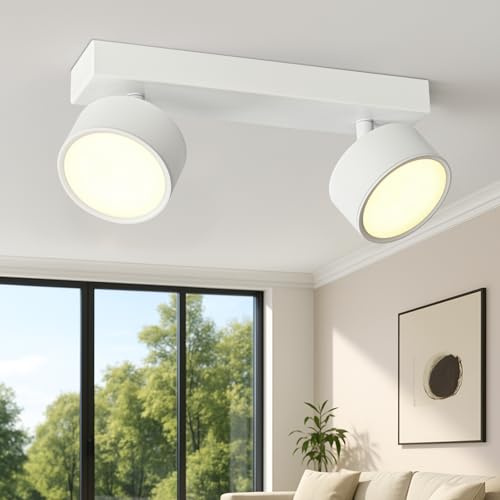 Doughelec 2-flammig LED Deckenlampe Weiß 12W Schwenkbar Deckenstrahler Flur | Doughelec Deckenleuchte LED Warmweiß | LED Deckenspot Modern Wandlampe Lampe für Wohnzimmer Schlafzimmer Küche