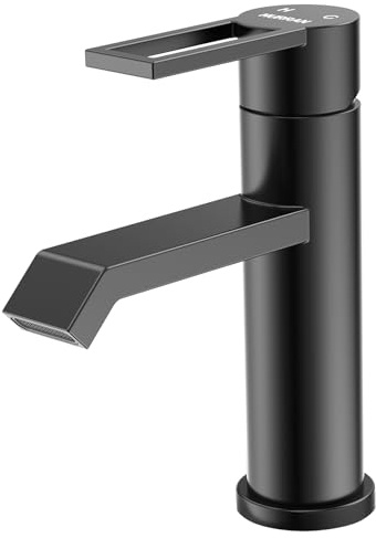 Wasserhahn Bad Waschtischarmatur Schwarz Matt, HURRAN Waschtischarmaturen Wasserhahn Badezimmer, Edelstahl Einhebelmischer für das Badezimmer, Moderne Waschbeckenarmatur für die Toilette RV Spüle