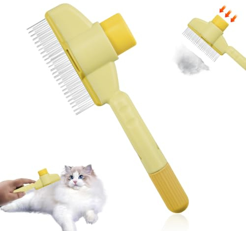 kamm für katzen,Selbstreinigender Flohkamm für Haustiere, Fellpflegebürste für Haustiere,mit Knopf für Die Schnelle Reinigung von Verirrten Haaren,Entfilzt Knoten & Entfernt Flöhe Sanft (Gelb)
