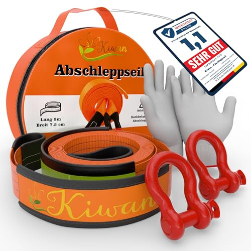 Kiwan Pro Abschleppseil WLL 10 t Maximale Sicherheit statt Bruchlast-Tricks 38 t Bruchlast Geprüfte Belastbarkeit XXL Schäkel 5 m x 7,5 cm Offroad Bergungsgurt für PKW SUV Transporter Wohnmobil