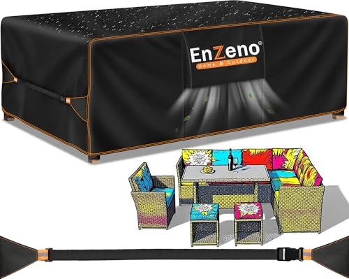 Enzeno Garden Furniture Covers Waterproof for Outdoor 200X180X90cm, patio Rattan Set Cover outside, Heavy Duty 420D Oxford Fabric Garden Square Table Cover with Air Vent