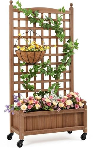 Aiuola da giardino verticale rialzata con traliccio e ruote, fioriera mobile per piante rampicanti e viti, ideale per piccoli spazi e giardinaggio urbano