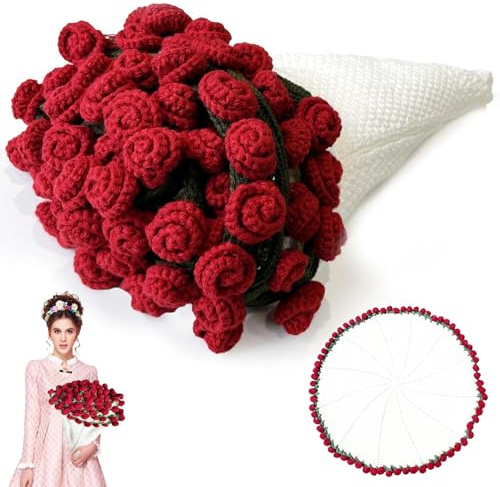 Bcuuozeeing Blumenstrauß Decke - 60x60cm DIY Handgefertigte Rosendecke, Gehäkelte Rosendecke, Dehäkelte Blumen Decke, Weich und Leicht, Geburtstag, Heimdekoration - Fertig