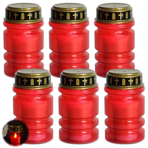 WIYETY Lot de 6 bougies funéraires LED rouges IP44 étanches pour l'extérieur avec effet vacillant, bougie de cimetière à piles sans flamme