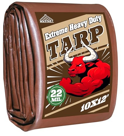 MVPNET 10x12 FT Tarp 22 mil Extreme Heavy Duty Waterproof tarps,Brown&Beige Multipurpose Outdoor Tarpaulin Tear-Proof&UV-Resistant,for Canopy,Camping,Roof,Trailer, Etc