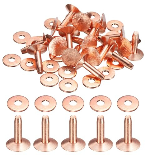 sourcing map 20Set Copper Rivets and Burrs Washers 10x3.3x12mm Dimpled Finish Copper Solid Leather Rivet Fastener Studs Posts for Leather DIY Craft Belts Wallets Collars, Rose Red Red